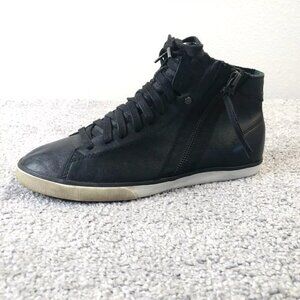 Women’s Diesel Beach Pit Black Leather Sneakers, 7